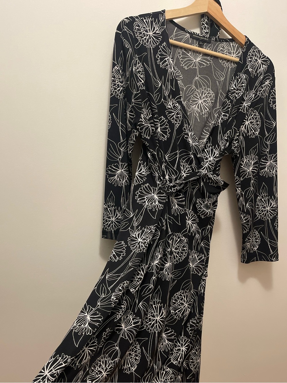 Banana Republic Black and White Floral Wrap Dress - Long Sleeve